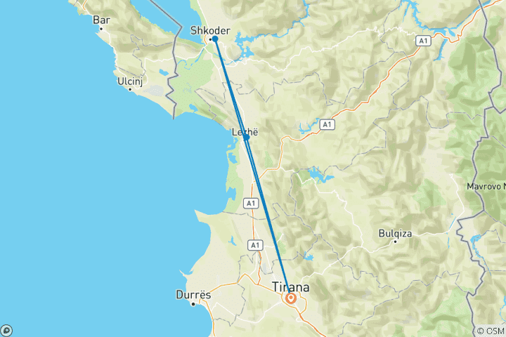 Karte von Albanien zwischen Seen und Traditionen - 3 Tage Erlebnis