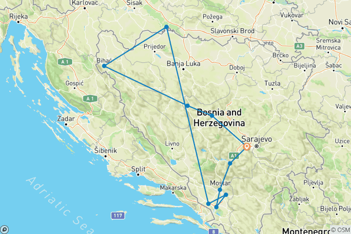 Mapa de 7 Días por Bosnia: Naturaleza, Historia y Cultura