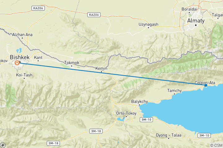 Carte du circuit 5 jours - Circuit en petit groupe au Kirghizstan - Hôtel 4 étoiles （Max 16）