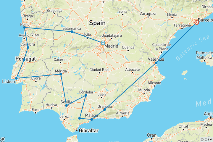 Kaart van HOOGTEPUNTEN VAN SPANJE EN PORTUGAL