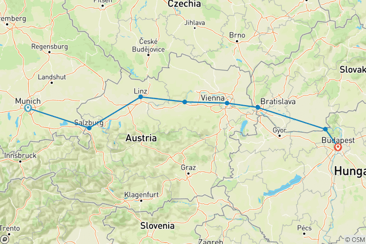 Karte von Klassische Donau-Flusskreuzfahrt