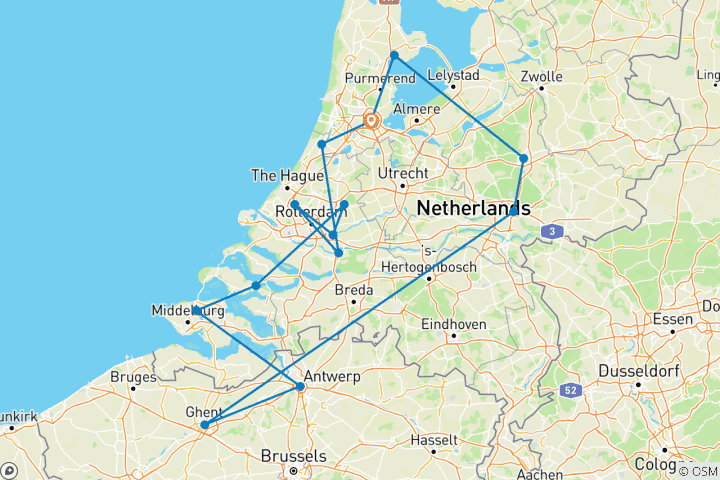 Mapa de Molinos de Viento, Tulipanes y Delicias Belgas 2026 - 8 Días (14 destinations)