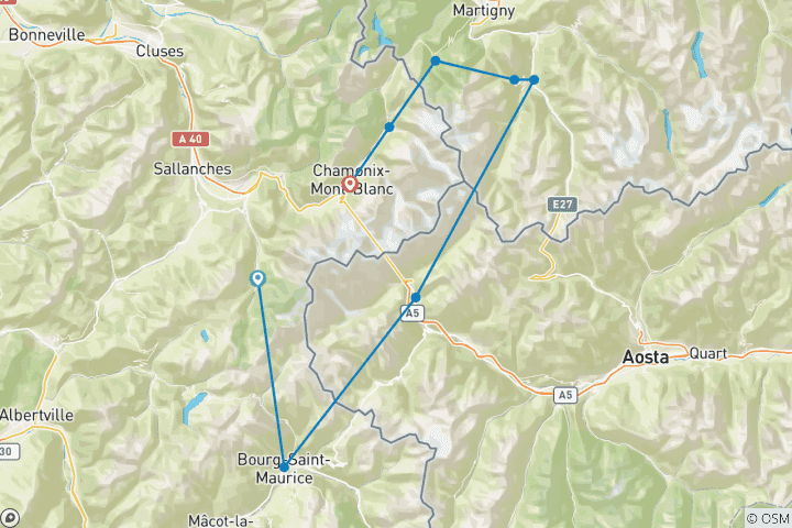 Karte von Die Tour du Mont Blanc - Komfortvariante (7 Tage)