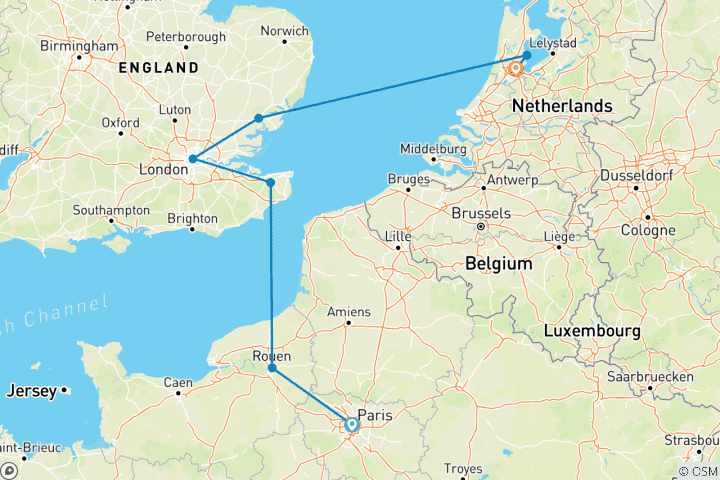 Carte du circuit Paris, Londres et Amsterdam GO
