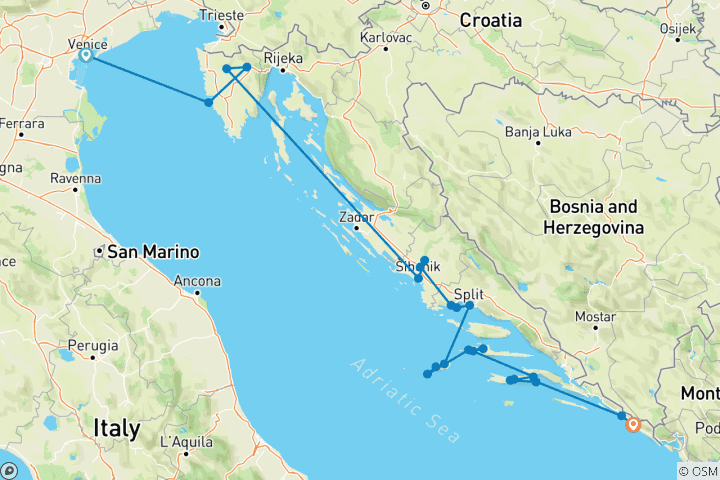 Map of Croatian Coast and the best of the Adriatic 2027/2028