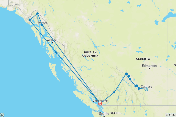 Map of Rockies Icons and Alaska Cruise Calgary to Vancouver - 2027 (2027)