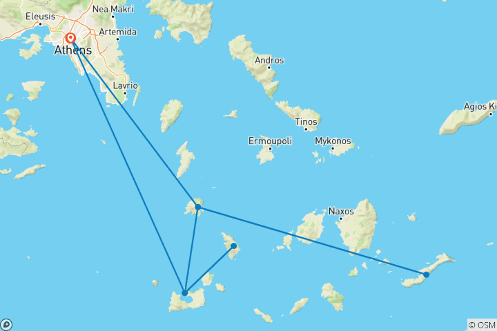 Map of Women Only Greek Islands Tour: Athens, Milos, Sifnos & Serifos