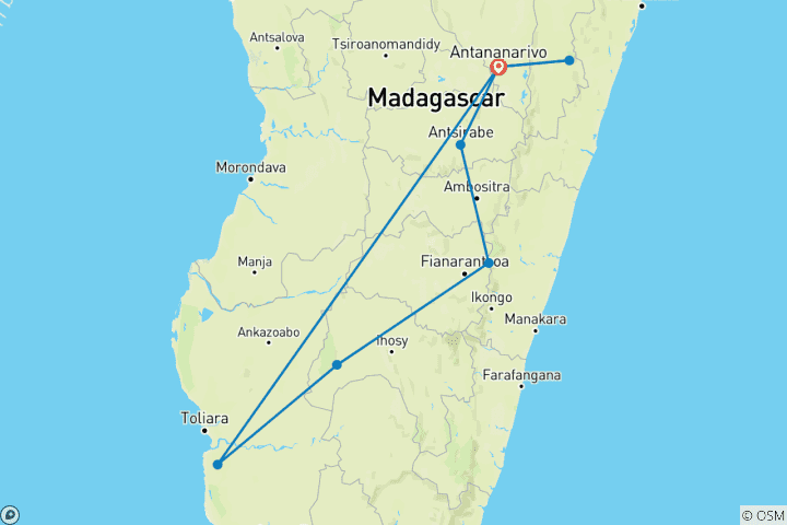 Karte von 13 Tage Madagaskar Wildlife & Tropical Beach Escape