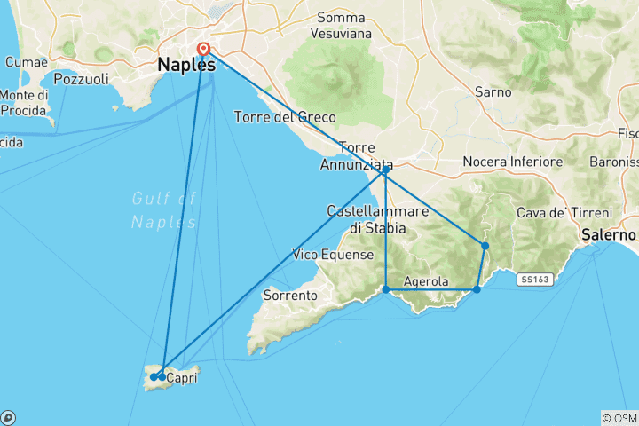 Carte du circuit Voyage privé exclusif : Capri, côte amalfitaine et Pompéi au départ de Naples