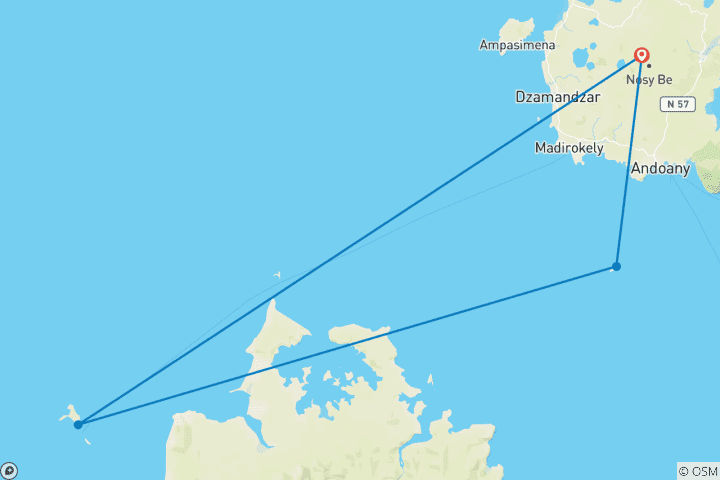 Karte von 5 Tage Nosy Be-Flucht: Türkisfarbene Lagunen & Wellness