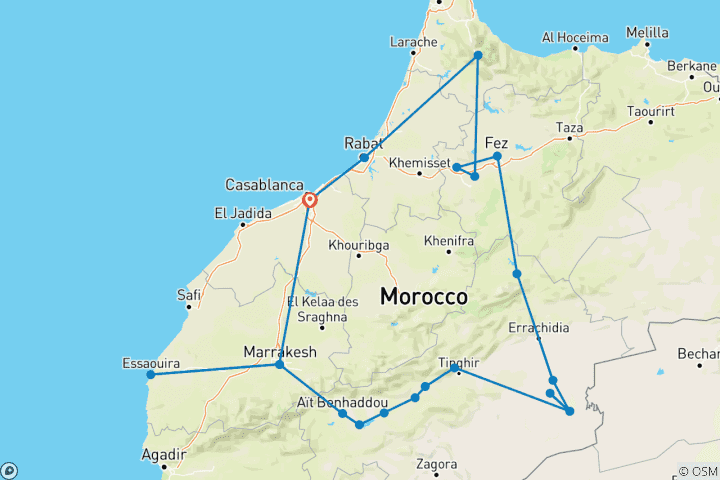 Mapa de Aventura familiar en Marruecos: De Casablanca al Sáhara