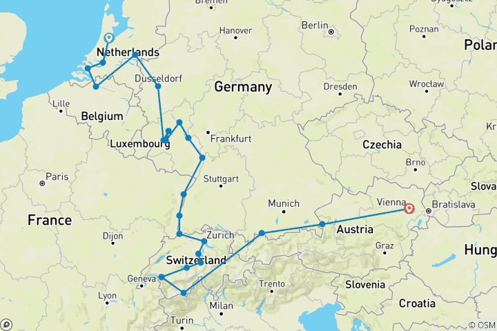 Karte von Romantischer Rhein & Mosel mit Wundern der Schweiz & Österreich 2027