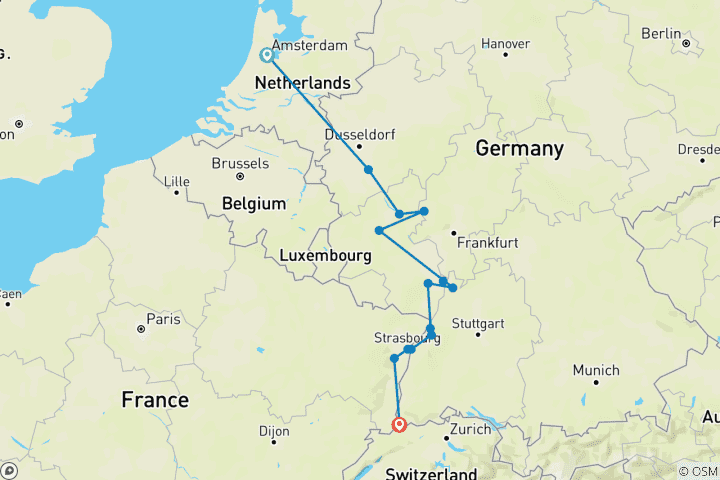 Carte du circuit Points forts du Rhin 2027 - 8 jours (14 destinations)