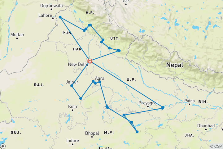 Karte von Indien Safari & Heritage Trails von G Experiences