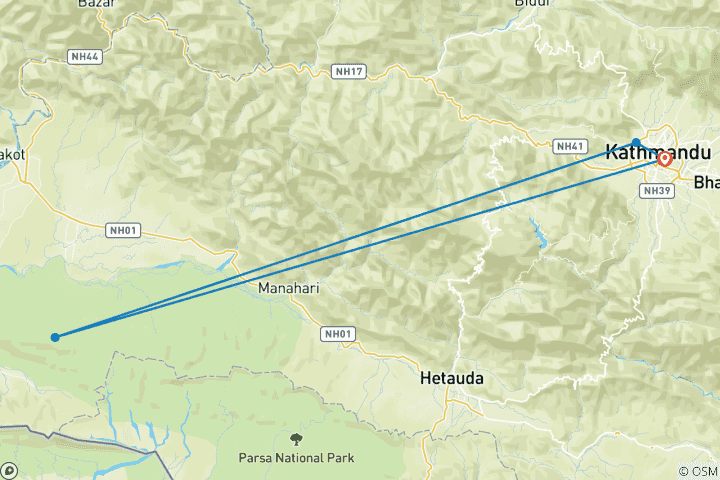 Kaart van Nepal trektochten & wildsafari door G Experiences