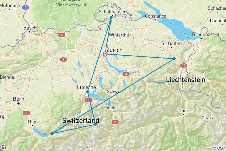 Carte du circuit La Suisse magique - 6 jours