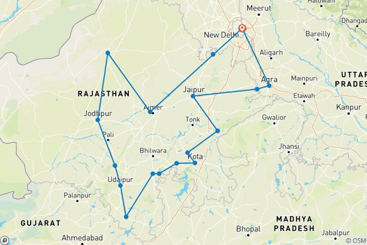 Kaart van Rajasthan erfgoed en culturele routes door G Experiences