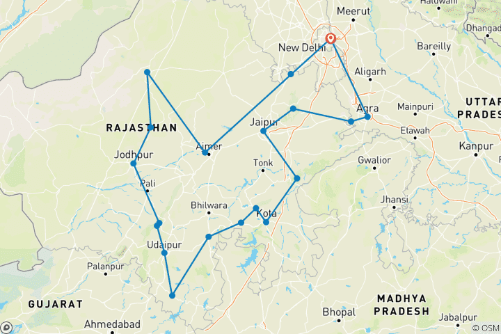 Kaart van Indiase cultuur & erfgoedreizen door Rajasthan van G Experiences