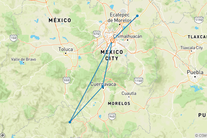 Carte du circuit 5 jours - L'essentiel du Mexique : Le cœur de Mexico