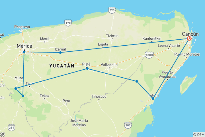 Karte von 4 Tage in Mexiko - Maya Expeditionen III: Tempel, Legenden & kolonialer Charme