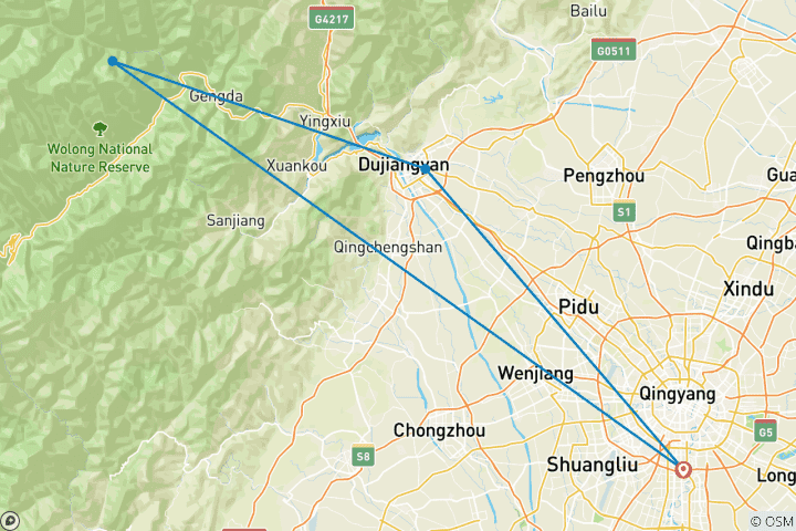 Carte du circuit Pandas, Chengdu & Dujiangyan (Supérieur) - 4 jours