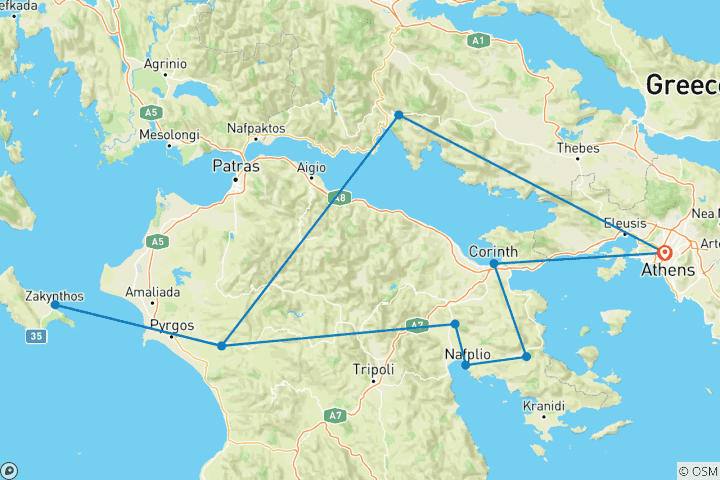 Kaart van Oud Griekenland & Zakynthos - 8 dagen