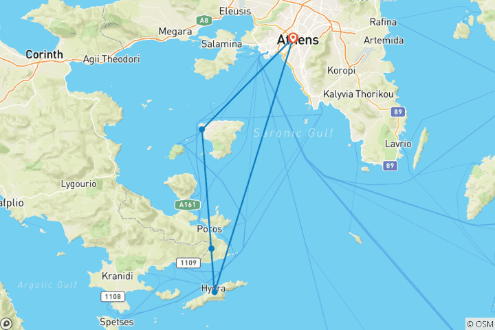 Karte von Athen & Insel-Flucht - 4 Tage