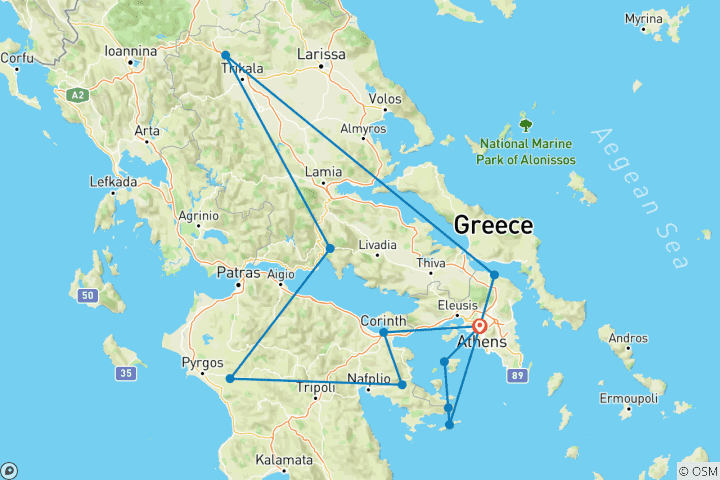 Kaart van Klassiek Griekenland & Meteora - 8 dagen