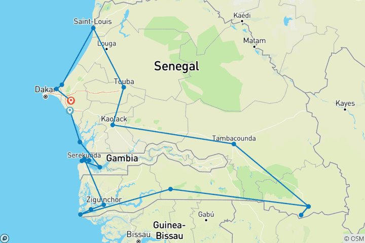 Mapa de Senegal - Gambia - Festival de Kedougou, Casamence y Gambia Occidental