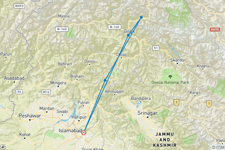 Kaart van Hunza kersenbloesemtocht