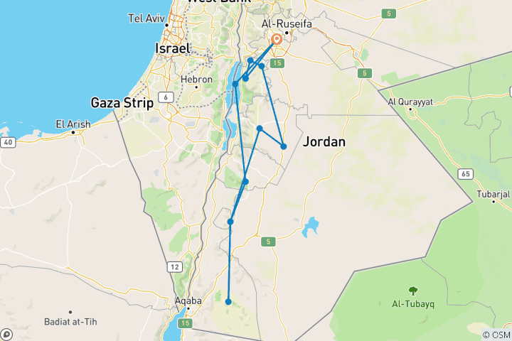Karte von Flitterwochen Jordanien: 6 Nächte - 7 Tage