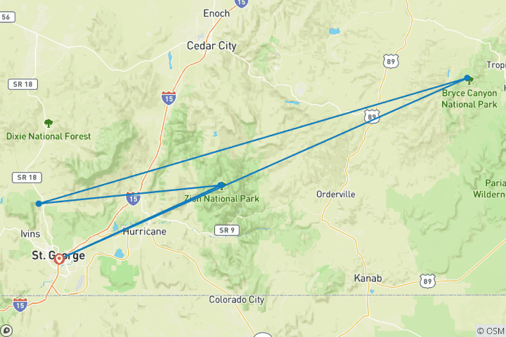 Karte von Wandern in den Nationalparks Bryce & Zion