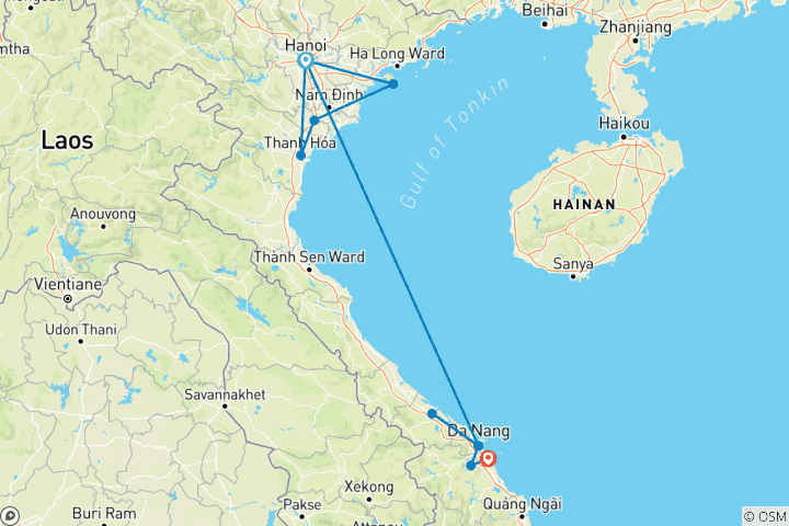 Kaart van Beste 12 dagen van noord naar midden: Natuurbos, Ninh Binh, Cat Ba eiland - Hue - Dang nang - Hoi An