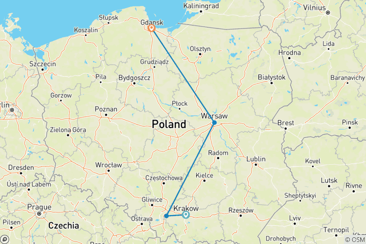 Karte von Das Beste von Polen - Krakau, Warschau & Danzig
