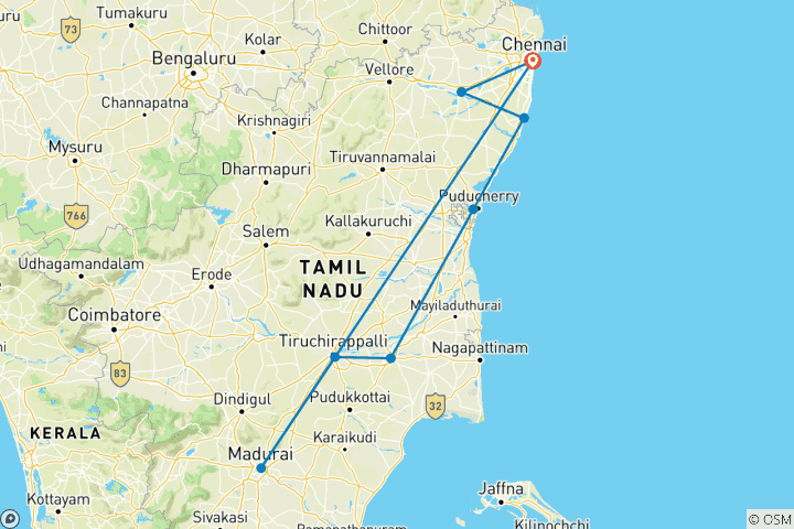 Kaart van Tamil Nadu Heritage & Temple Trails door G Experiences