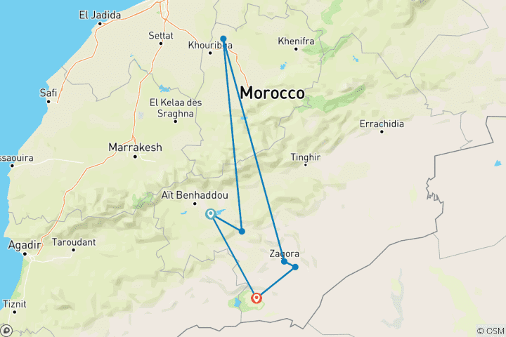 Karte von 2 Tage 1 Nacht Private Wüstentour von Ouarzazate zum Erg Chegaga Wüstencamp