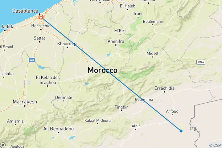 Map of 3 days in Merzouga by Jet Private
