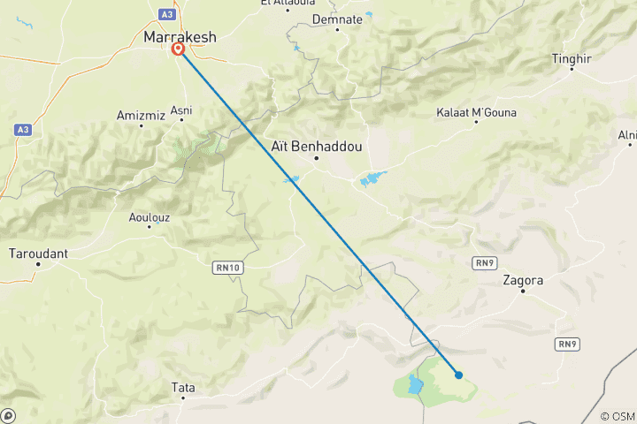 Kaart van 3 dagen in erg Chegaga per jet