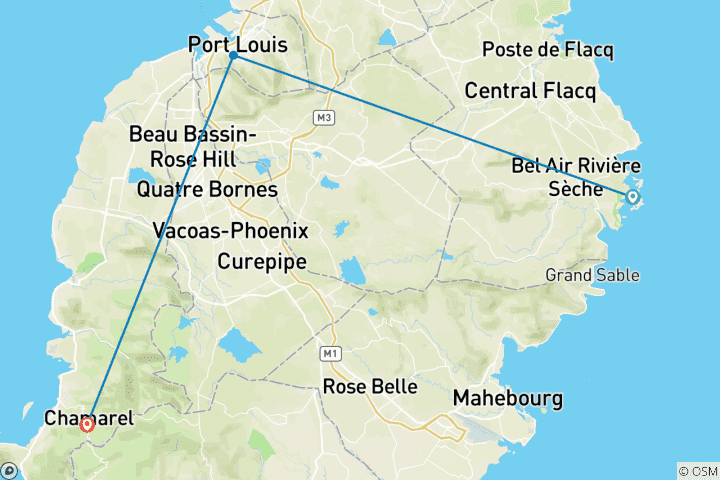 Kaart van Aangepaste 6-daagse privéreis Mauritius met 5-sterrenhotels