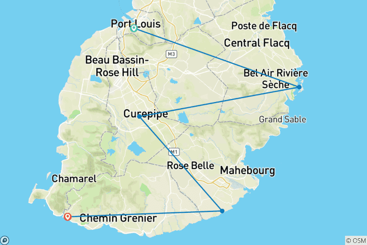 Kaart van Ontdek het Vaderland van de Hemel - Privéreis Mauritius op maat (5 sterren hotels)