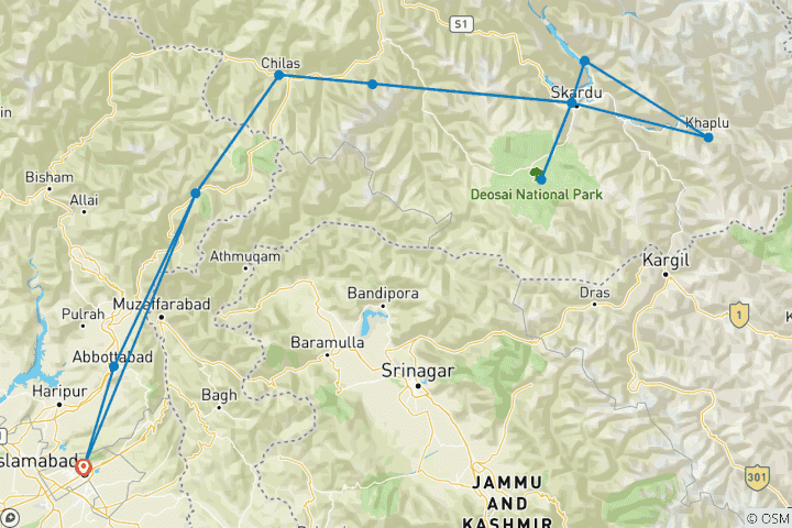 Map of Fairy Meadows Skardu Tour Package (12 Days 11 Nights )