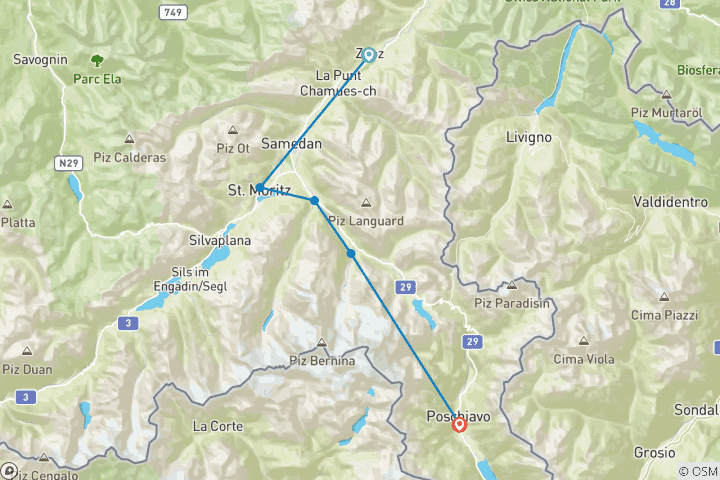 Karte von Bernina Trek Klassiker (8 Tage)