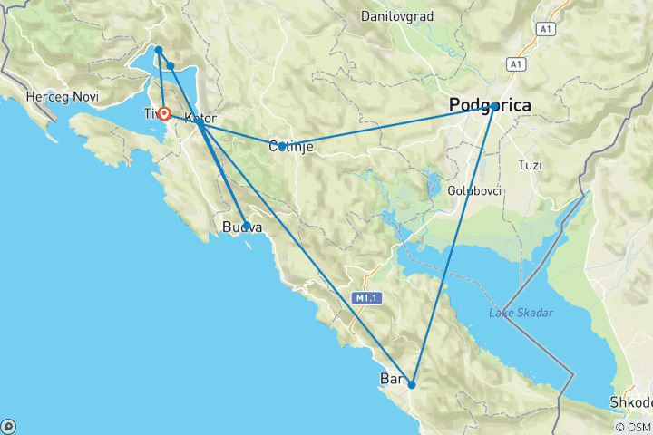 Map of Montenegro: a 4-day off-season mini tour from Tivat. Visit UNESCO sites, the breathtaking Bay of Kotor, Venetian fortified towns, centuries-old coastal towns, monasteries, and fortresses. Enjoy history, the sparkling Adriatic Sea and medieval charm!