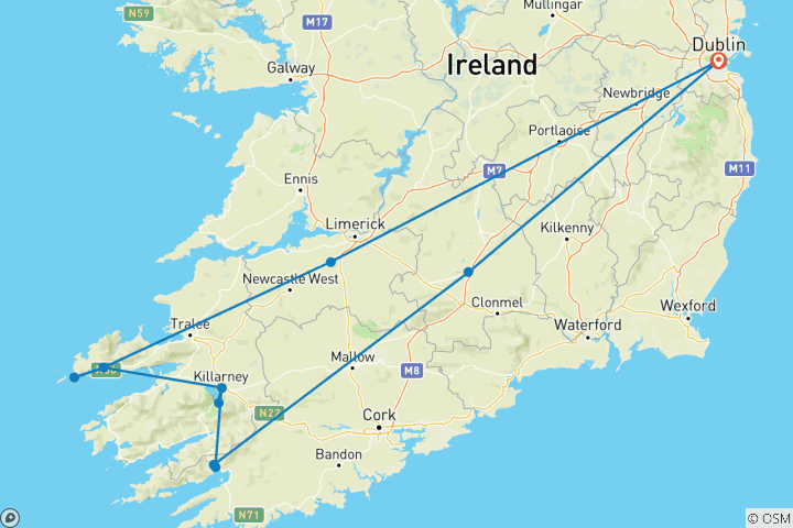 Carte du circuit Irlande - Marche et randonnée : De Cork à Kerry - 9 jours/8 nuits (12 destinations)