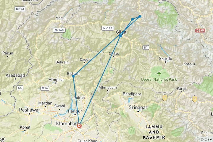 Carte du circuit Hunza Pakistan in Bloom, visite photographique des cerisiers en fleurs