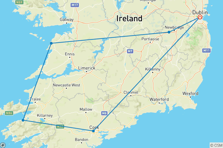 Map of 8 Day Ireland in a Jiffy Small Group Coach Tour