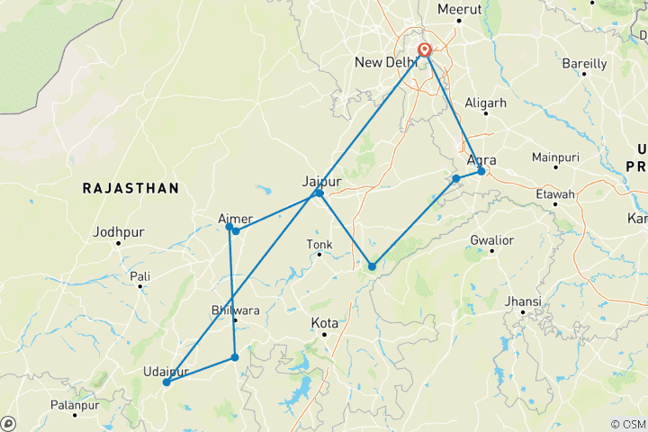 Kaart van Rajasthan Cultuur & Ranthambore tijgerroutes door G Experiences