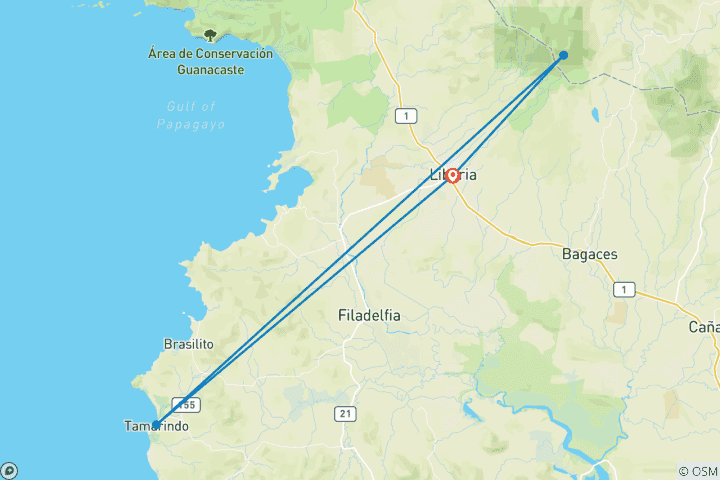 Carte du circuit Escapade dans le Pacifique au Costa Rica