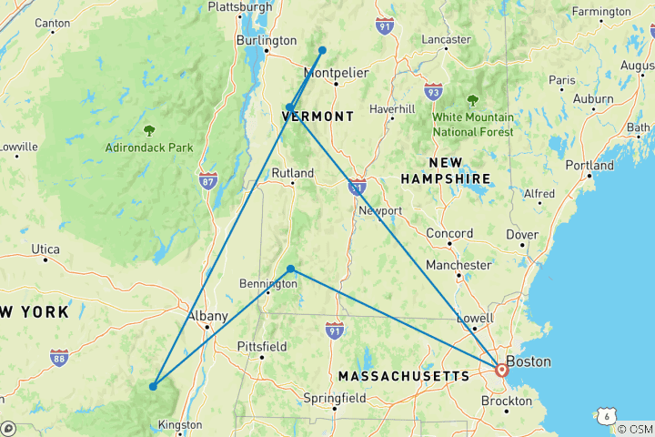 Karte von Neuengland Farben des Herbstes - 6 Tage