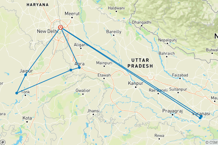 Map of Rajasthan to Varanasi Trails By G Experiences